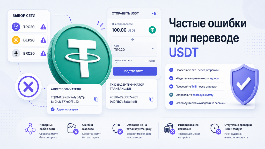 Частые ошибки при переводе USDT: как не потерять деньги при обмене
